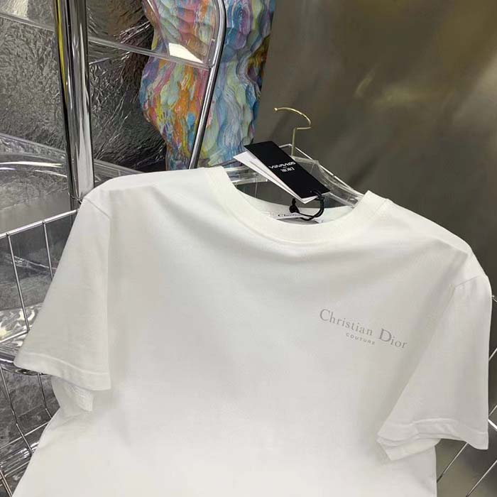 Dior Men CD Christian Dior Couture Relaxed Fit T-Shirt White Ribbed Crew Neck Organic Cotton