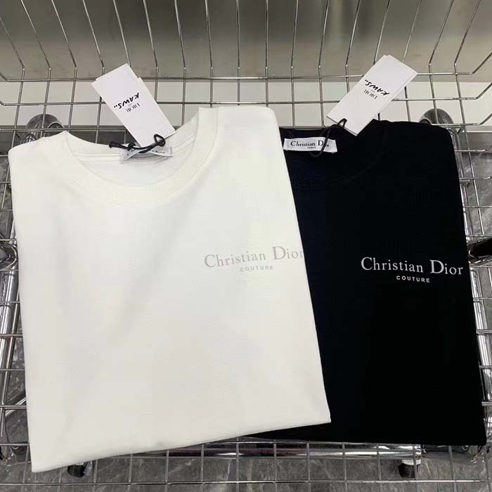 Dior Men CD Christian Dior Couture Relaxed Fit T-Shirt White Ribbed Crew Neck Organic Cotton