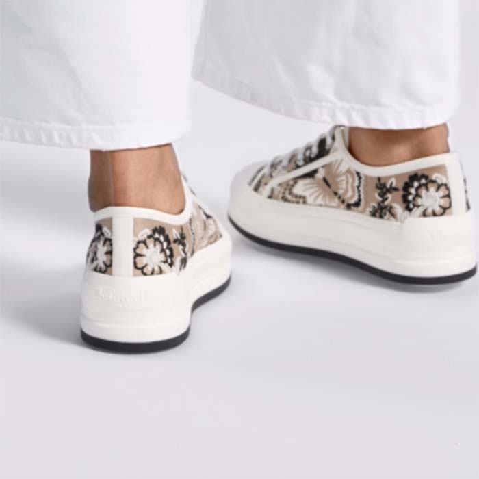 Dior Unisex CD Walk’n’Dior Platform Sneaker Beige Multicolor Embroidered Cotton Butterfly Bandana Motif