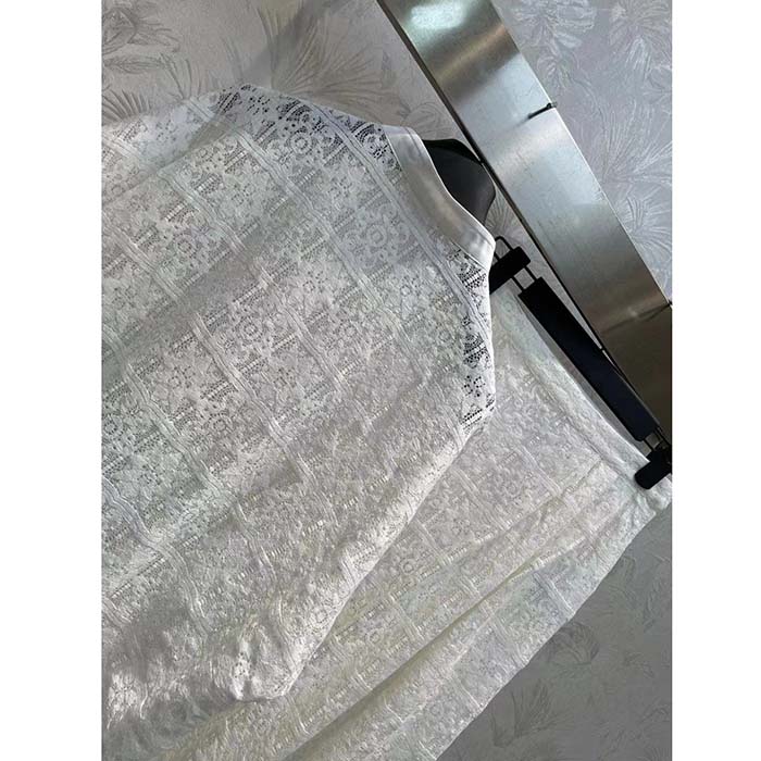 Dior Women CD Blouse Ecru Technical Cotton Lace Front Button Closure Mother-Of-Pearl Buttons