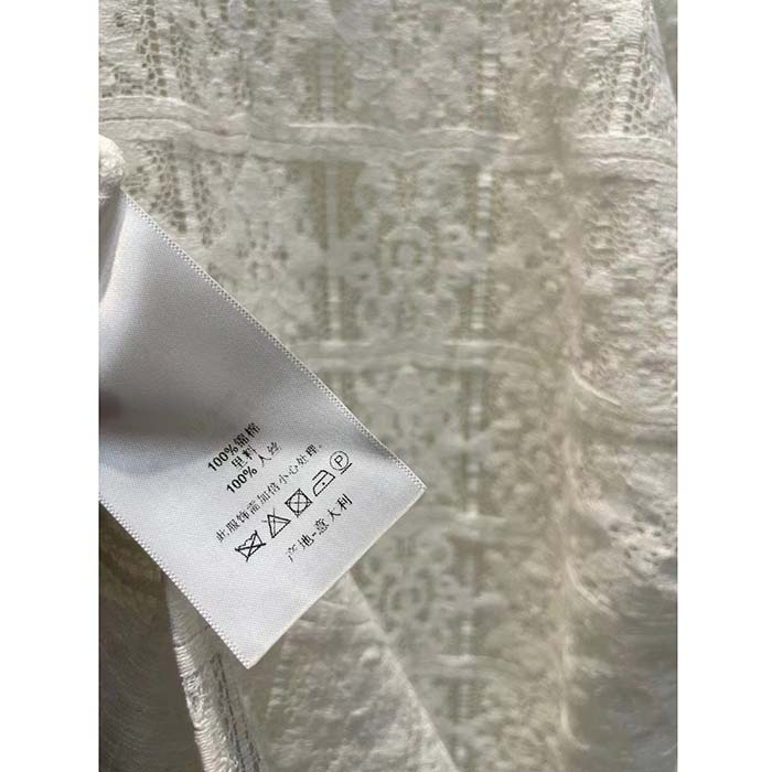 Dior Women CD Blouse Ecru Technical Cotton Lace Front Button Closure Mother-Of-Pearl Buttons