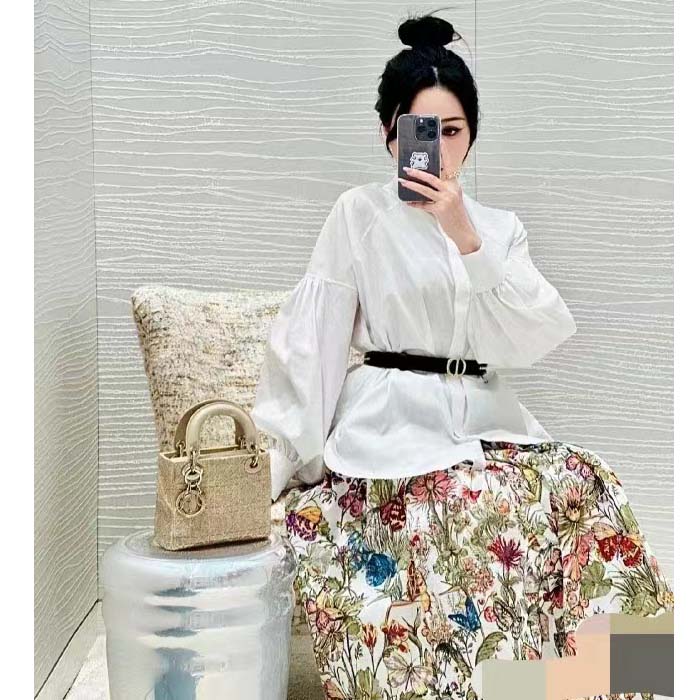 Dior Women CD Blouse White Cotton Poplin Hallmark Embroidered Bee Unlined