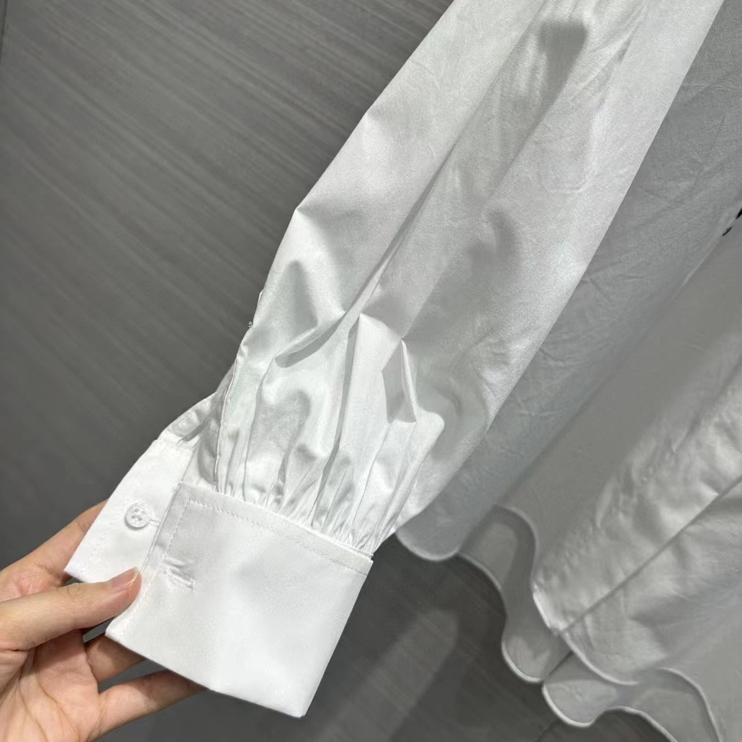 Dior Women CD Blouse White Cotton Poplin Hallmark Embroidered Bee Unlined