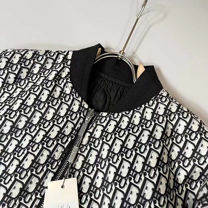 Dior Women CD Bomber Jacket Blue Technical Taffeta Jacquard Dior Oblique Motif