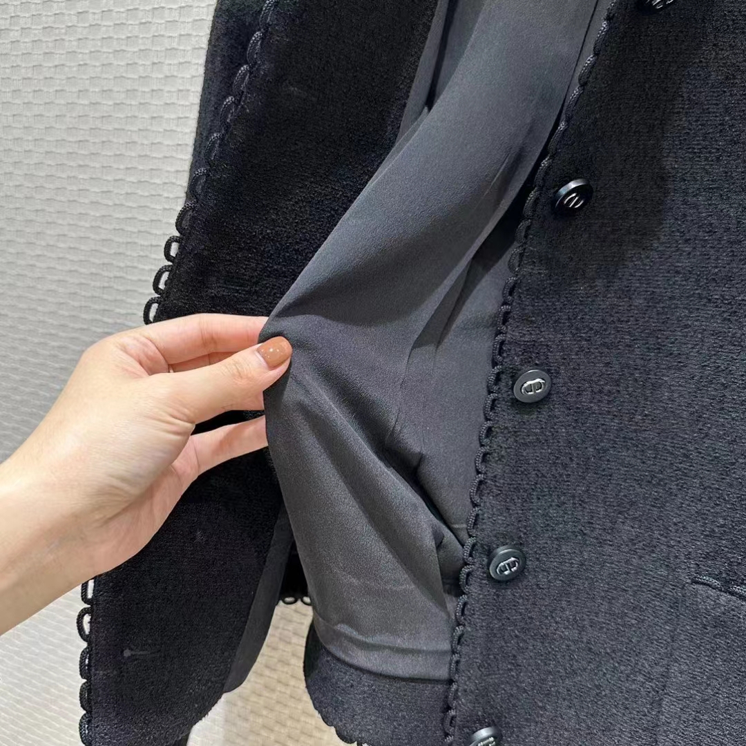 Dior Women CD Cropped Jacket Black Double-Sided Virgin Wool Bouclé
