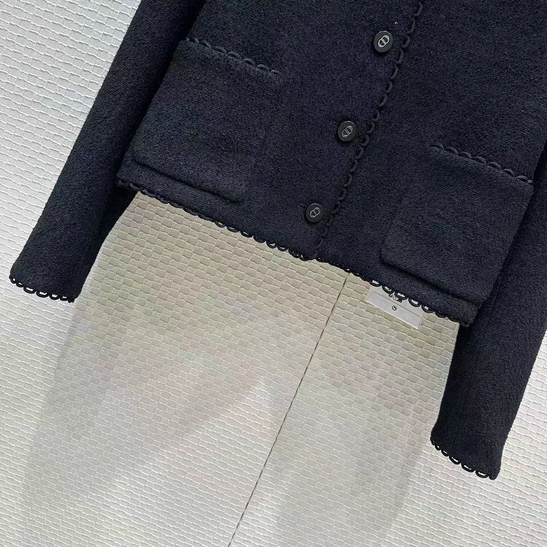 Dior Women CD Cropped Jacket Black Double-Sided Virgin Wool Bouclé