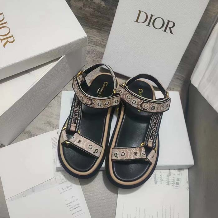 Dior Women CD D-Wave Sandal Beige Multicolor Embroidered Cotton Butterfly Bandana