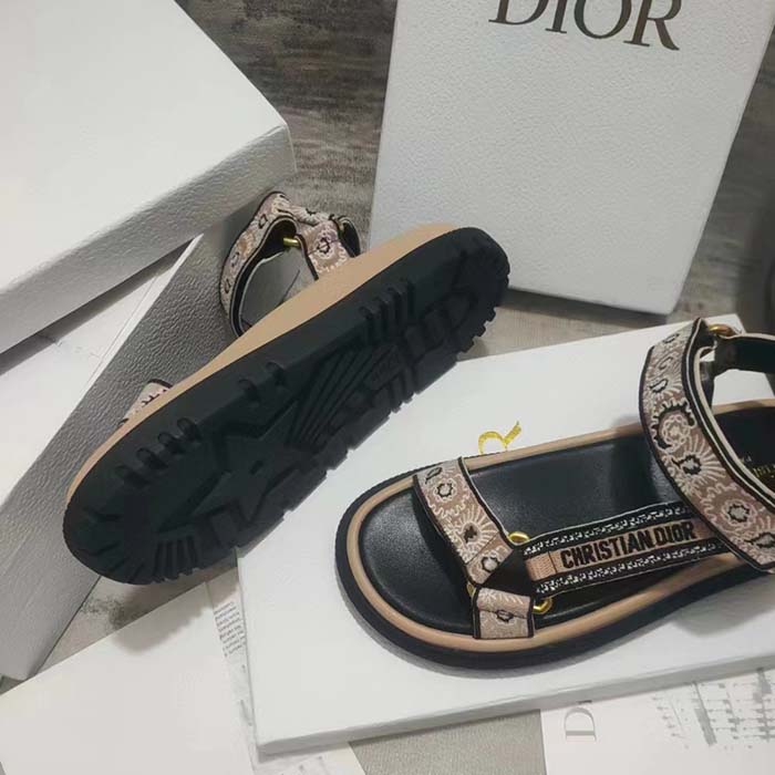 Dior Women CD D-Wave Sandal Beige Multicolor Embroidered Cotton Butterfly Bandana