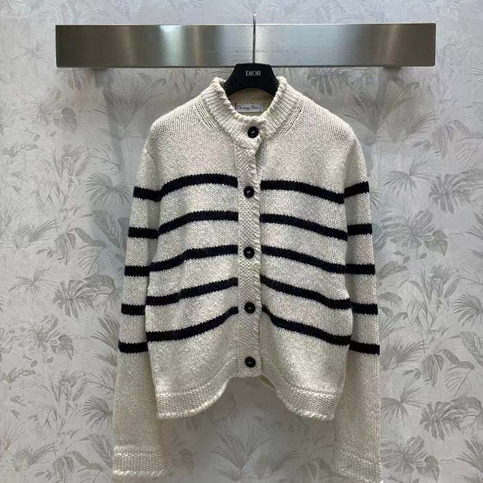 Dior Men CD Dior Marinière Jacket White Black Wool Cotton Mohair Technical Knit D-Stripes