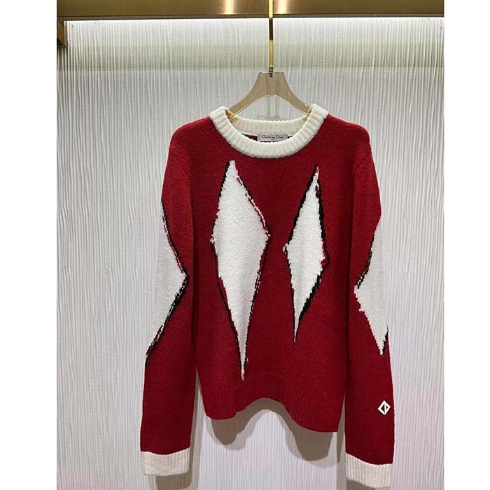 Dior Men CD Dior Peter Dior Sweater Red Wool-Blend Intarsia