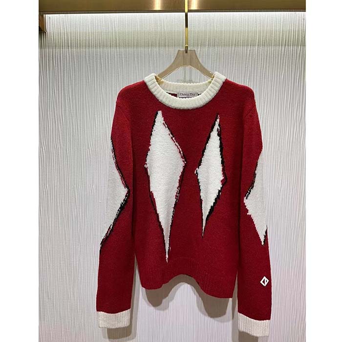 Dior Men CD Dior Peter Dior Sweater Red Wool-Blend Intarsia