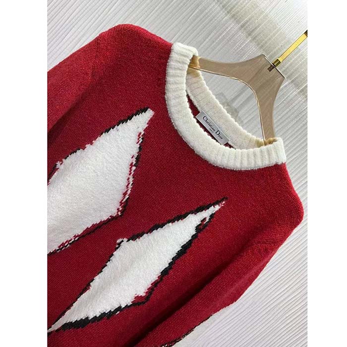 Dior Men CD Dior Peter Dior Sweater Red Wool-Blend Intarsia