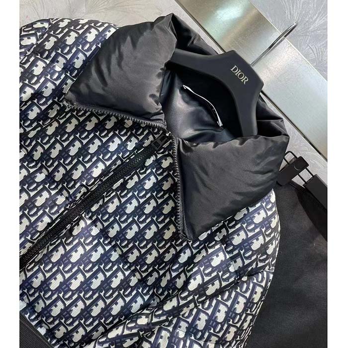Dior Men CD DiorAlps Puffer Jacket Belt Blue Quilted Technical Taffeta Dior Oblique Motif