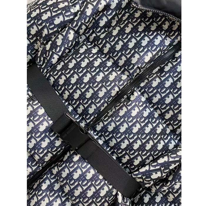 Dior Men CD DiorAlps Puffer Jacket Belt Blue Quilted Technical Taffeta Dior Oblique Motif