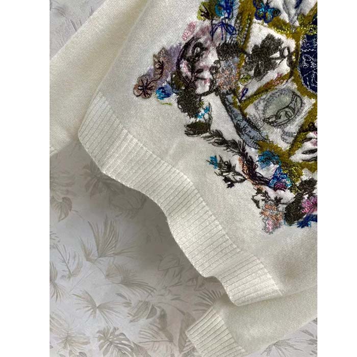Dior Men CD Embroidered Sweater White Cashmere Knit Multicolor Tarot La Roue De La Fortune