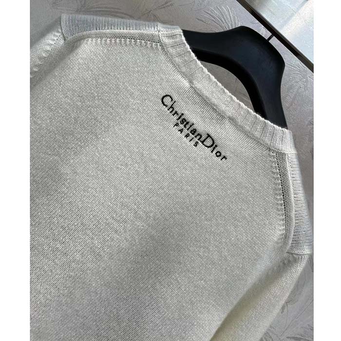Dior Men CD Embroidered Sweater White Cashmere Knit Multicolor Tarot La Roue De La Fortune