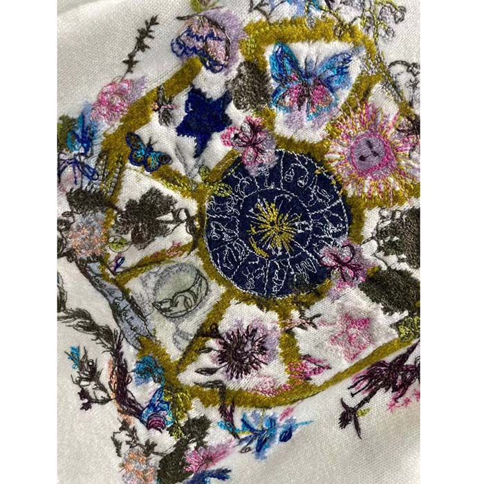 Dior Men CD Embroidered Sweater White Cashmere Knit Multicolor Tarot La Roue De La Fortune