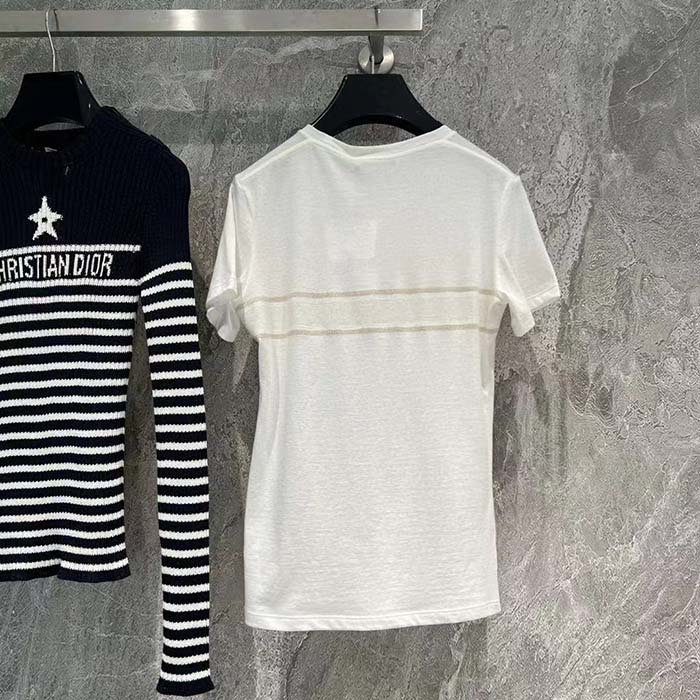 Dior Men CD Embroidered T-Shirt White Cotton Jersey Gold-Tone Signature