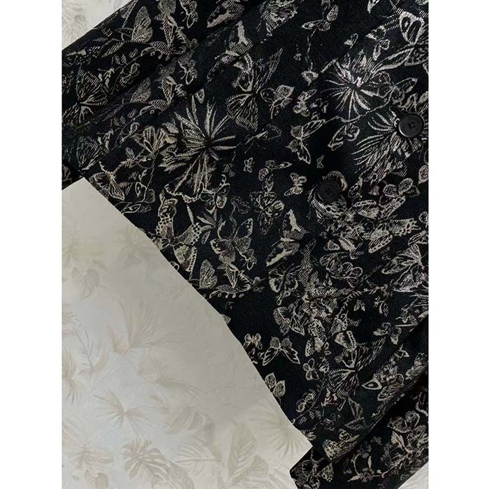 Dior Women CD Fitted Jacket Black Technical Jacquard Gold-Tone Allover Butterfly Motif