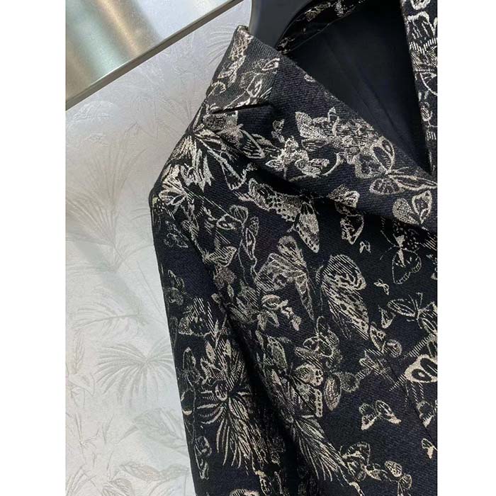 Dior Women CD Fitted Jacket Black Technical Jacquard Gold-Tone Allover Butterfly Motif
