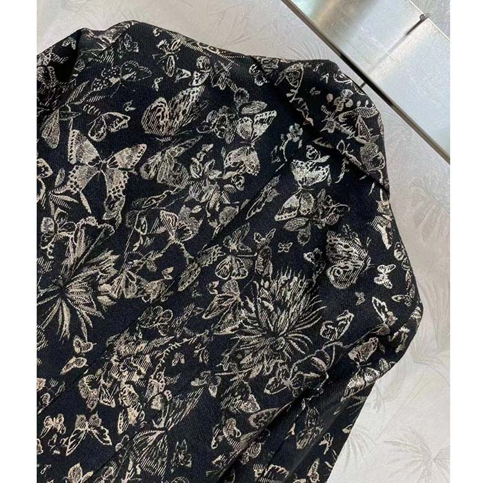 Dior Women CD Fitted Jacket Black Technical Jacquard Gold-Tone Allover Butterfly Motif
