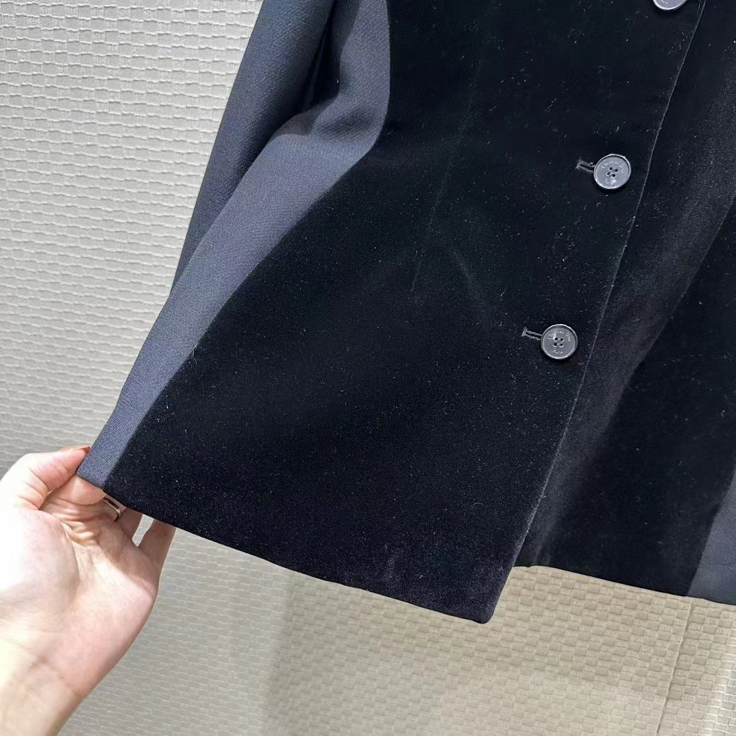 Dior Women CD Fitted Jacket Black Velvet-Effect Wool Silk