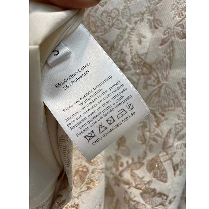 Dior Women CD Fitted Jacket White Technical Jacquard Gold-Tone Allover Butterfly Motif