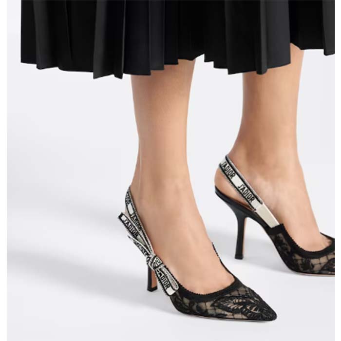 Dior Women CD J’Adior Slingback Pump Transparent Mesh Embroidered Black Butterfly Motif