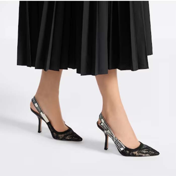 Dior Women CD J’Adior Slingback Pump Transparent Mesh Embroidered Black Butterfly Motif