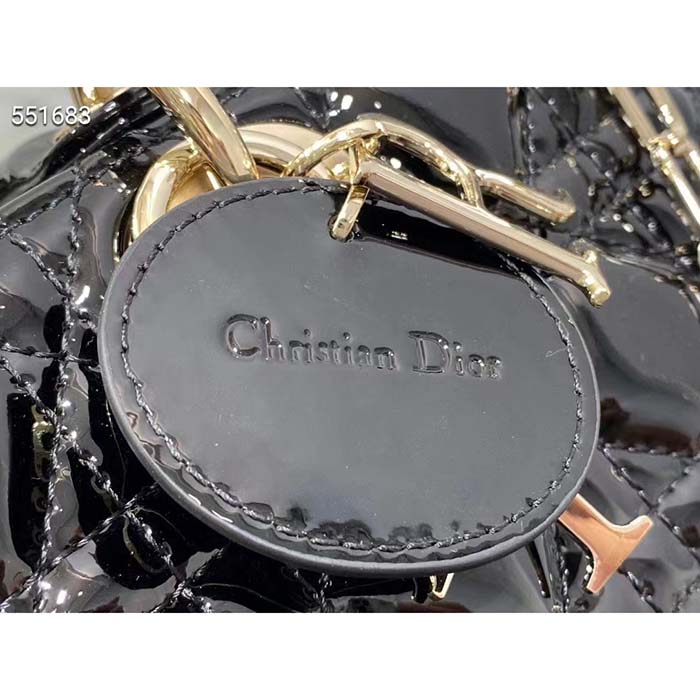 Dior Women CD Medium Lady D-Joy Bag Black Patent Cannage Calfskin