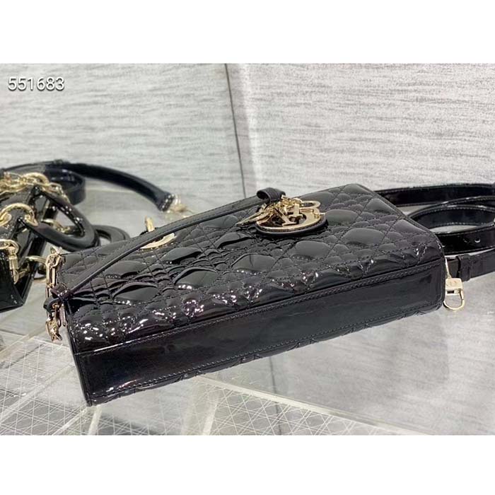 Dior Women CD Medium Lady D-Joy Bag Black Patent Cannage Calfskin