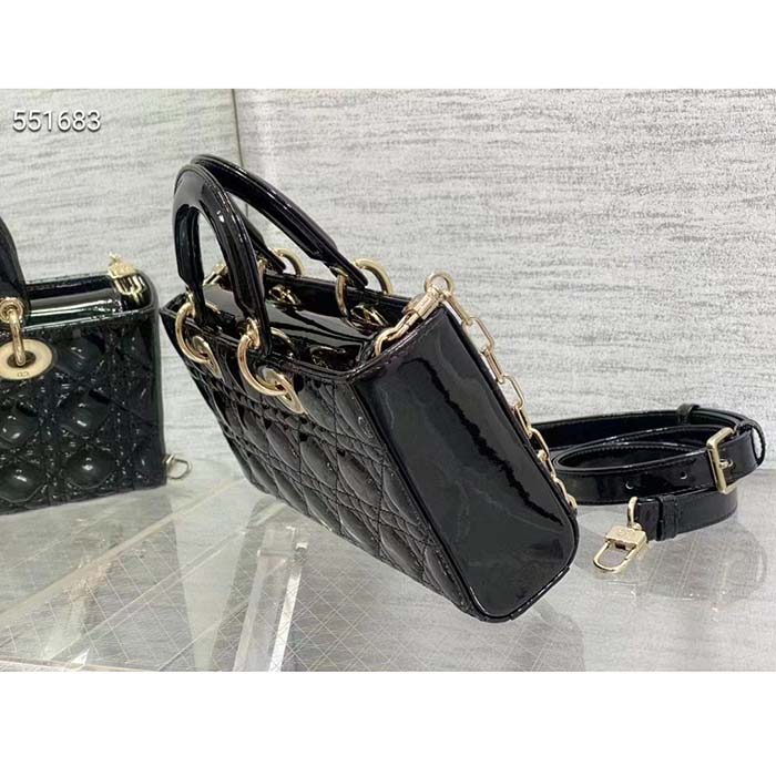 Dior Women CD Medium Lady D-Joy Bag Black Patent Cannage Calfskin