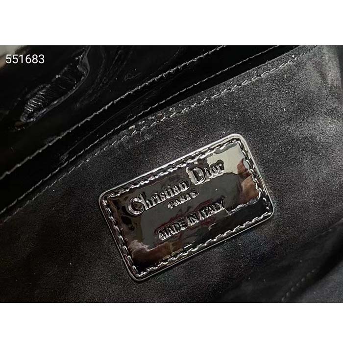 Dior Women CD Medium Lady D-Joy Bag Black Patent Cannage Calfskin