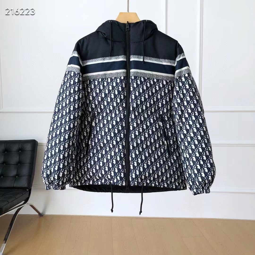 Dior Men CD Reversible Long Puffer Jacket Blue Ecru Dior Oblique Quilted Technical Taffeta