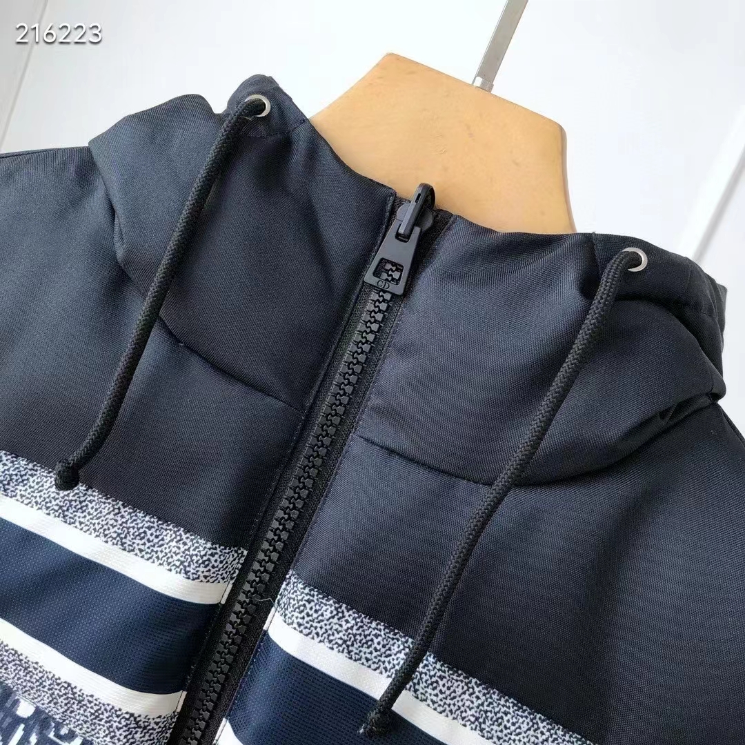 Dior Men CD Reversible Long Puffer Jacket Blue Ecru Dior Oblique Quilted Technical Taffeta