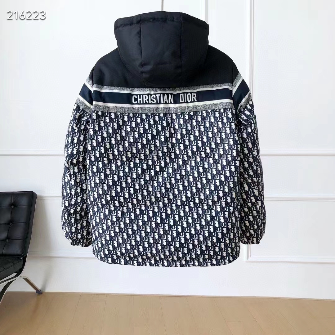 Dior Men CD Reversible Long Puffer Jacket Blue Ecru Dior Oblique Quilted Technical Taffeta