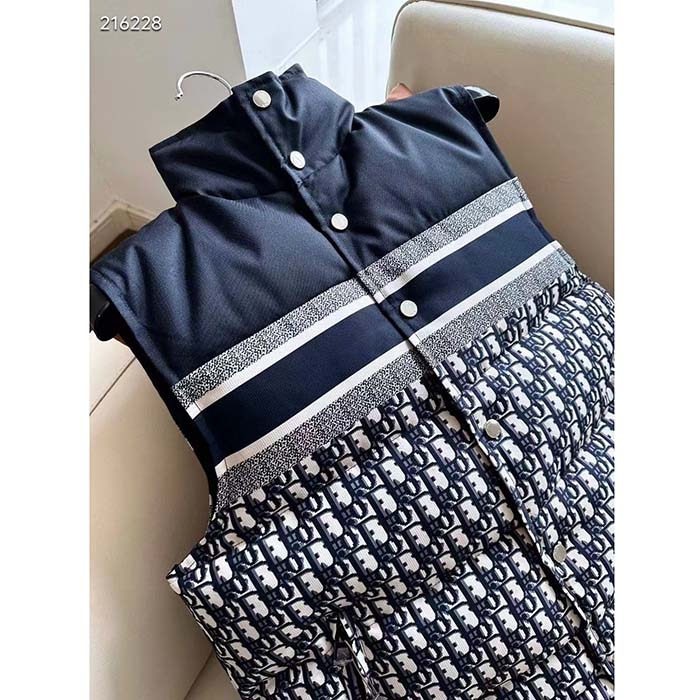 Dior Men CD Reversible Puffer Vest Blue Ecru Dior Oblique Quilted Technical Taffeta