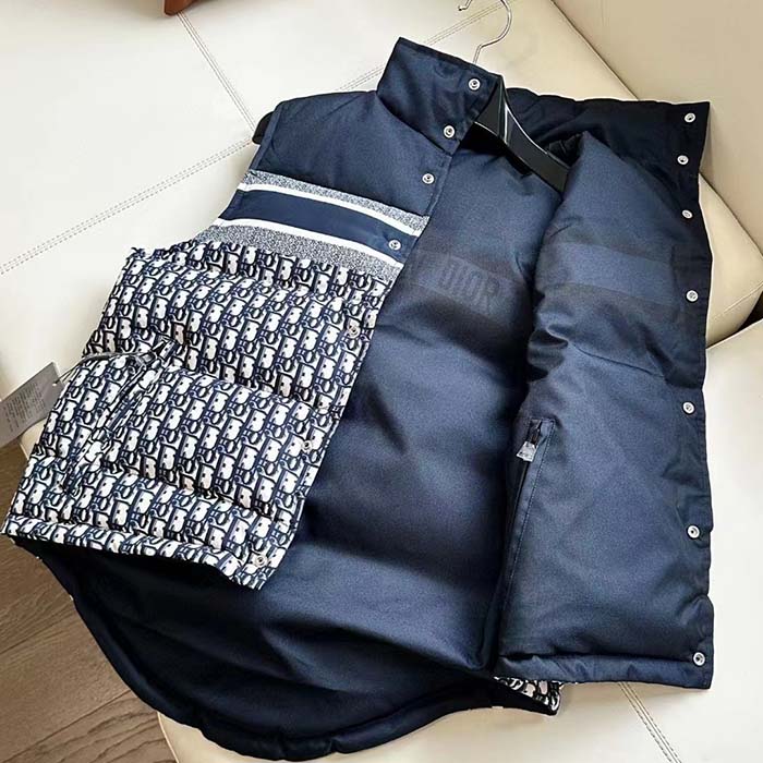 Dior Men CD Reversible Puffer Vest Blue Ecru Dior Oblique Quilted Technical Taffeta