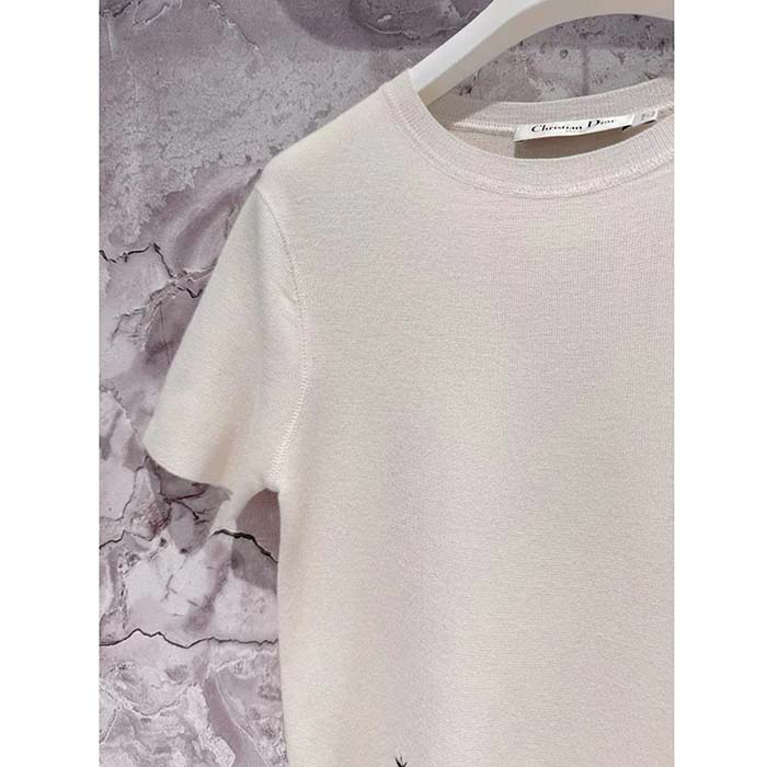 Dior Men CD Short-Sleeved Sweater Ecru Cashmere Silk Knit