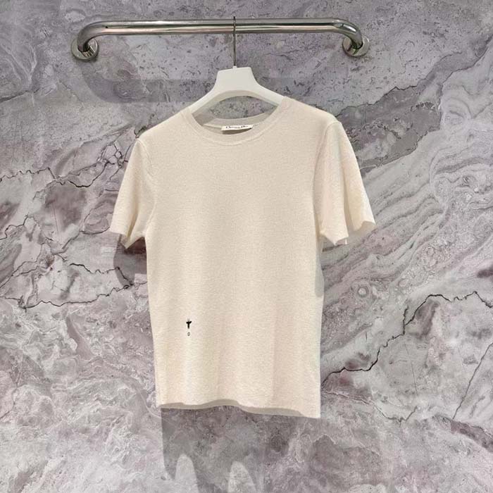 Dior Men CD Short-Sleeved Sweater Ecru Cashmere Silk Knit