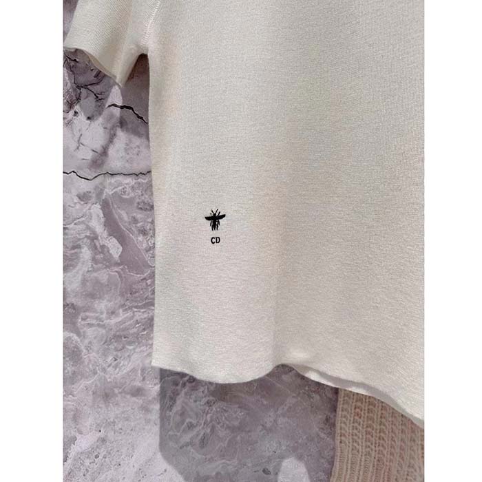 Dior Men CD Short-Sleeved Sweater Ecru Cashmere Silk Knit