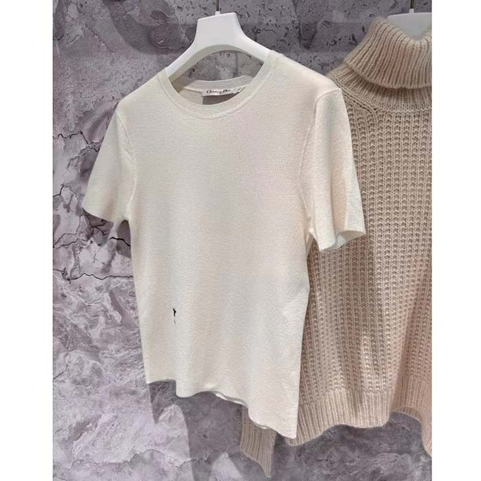 Dior Men CD Short-Sleeved Sweater Ecru Cashmere Silk Knit