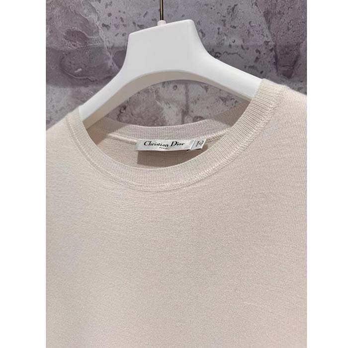 Dior Men CD Short-Sleeved Sweater Ecru Cashmere Silk Knit