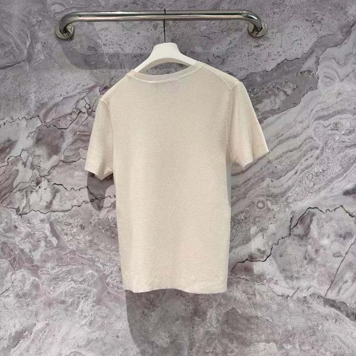 Dior Men CD Short-Sleeved Sweater Ecru Cashmere Silk Knit