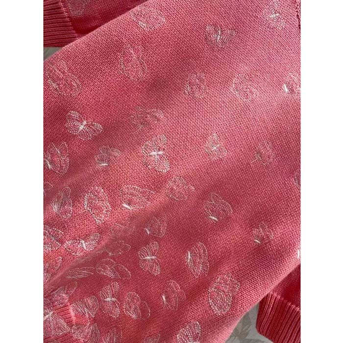 Dior Women CD Short-Sleeved Sweater Pink Wool Cashmere Knit Gradient Butterflies Motif