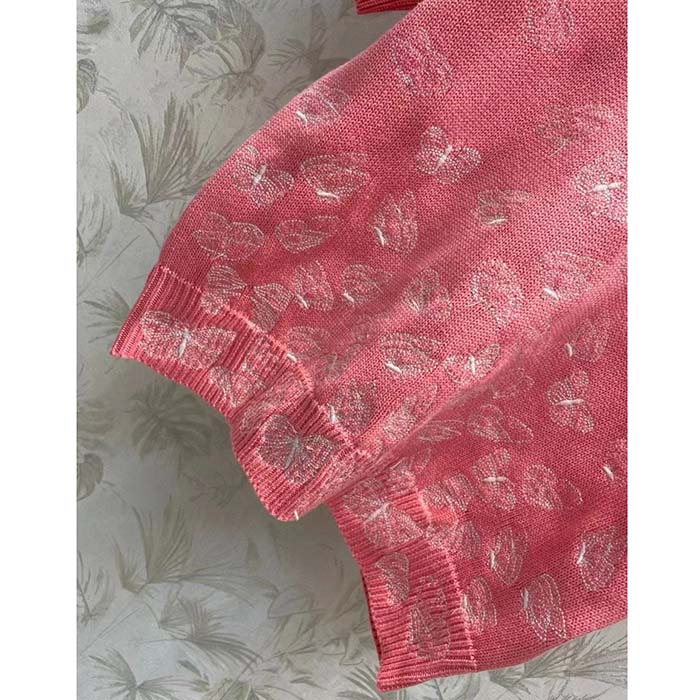 Dior Women CD Short-Sleeved Sweater Pink Wool Cashmere Knit Gradient Butterflies Motif