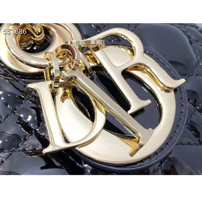 Dior Women CD Small Lady D-Joy Bag Black Patent Cannage Calfskin