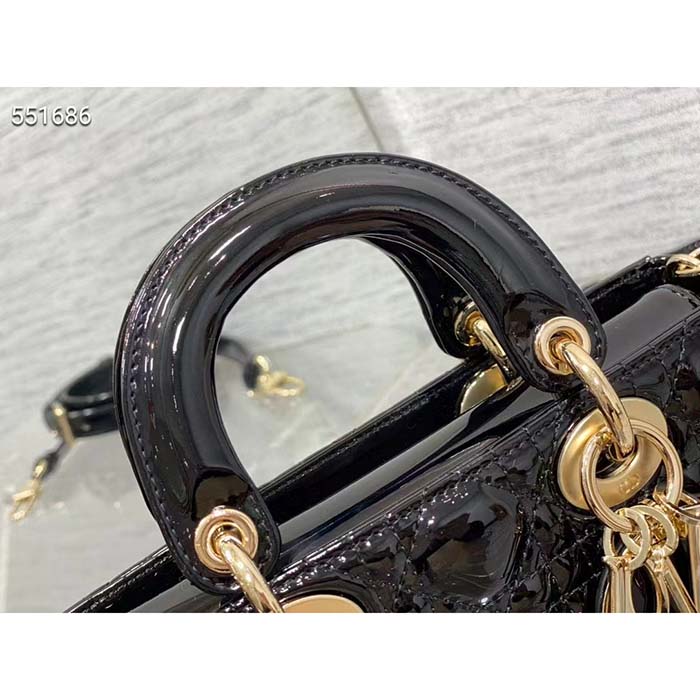Dior Women CD Small Lady D-Joy Bag Black Patent Cannage Calfskin