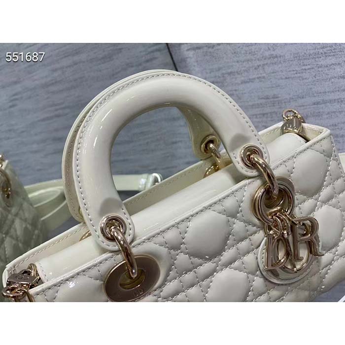 Dior Women CD Small Lady D-Joy Bag Latte Patent Cannage Calfskin