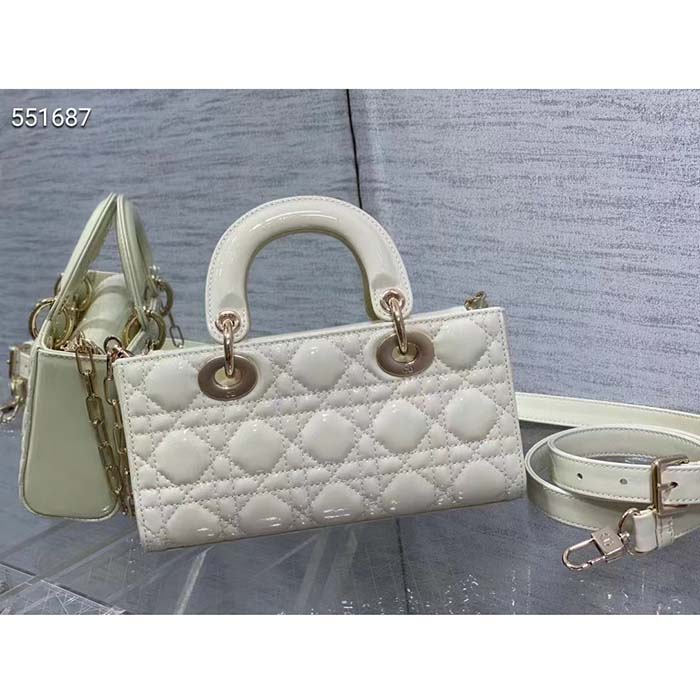 Dior Women CD Small Lady D-Joy Bag Latte Patent Cannage Calfskin